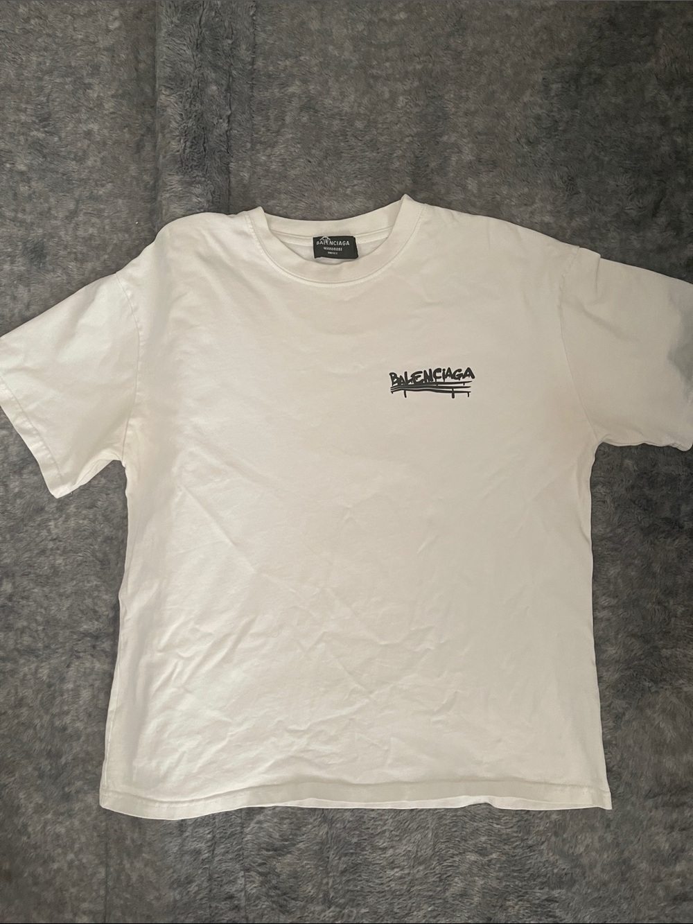 Balenciaga White Short Sleeve Tee with Black Logo